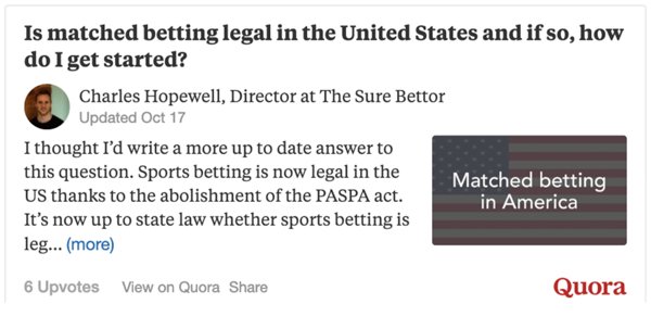 Matched betting USA Quora answer