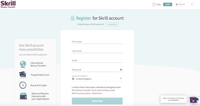 Register Skrill account