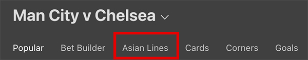 Asian handicap lines at bet365